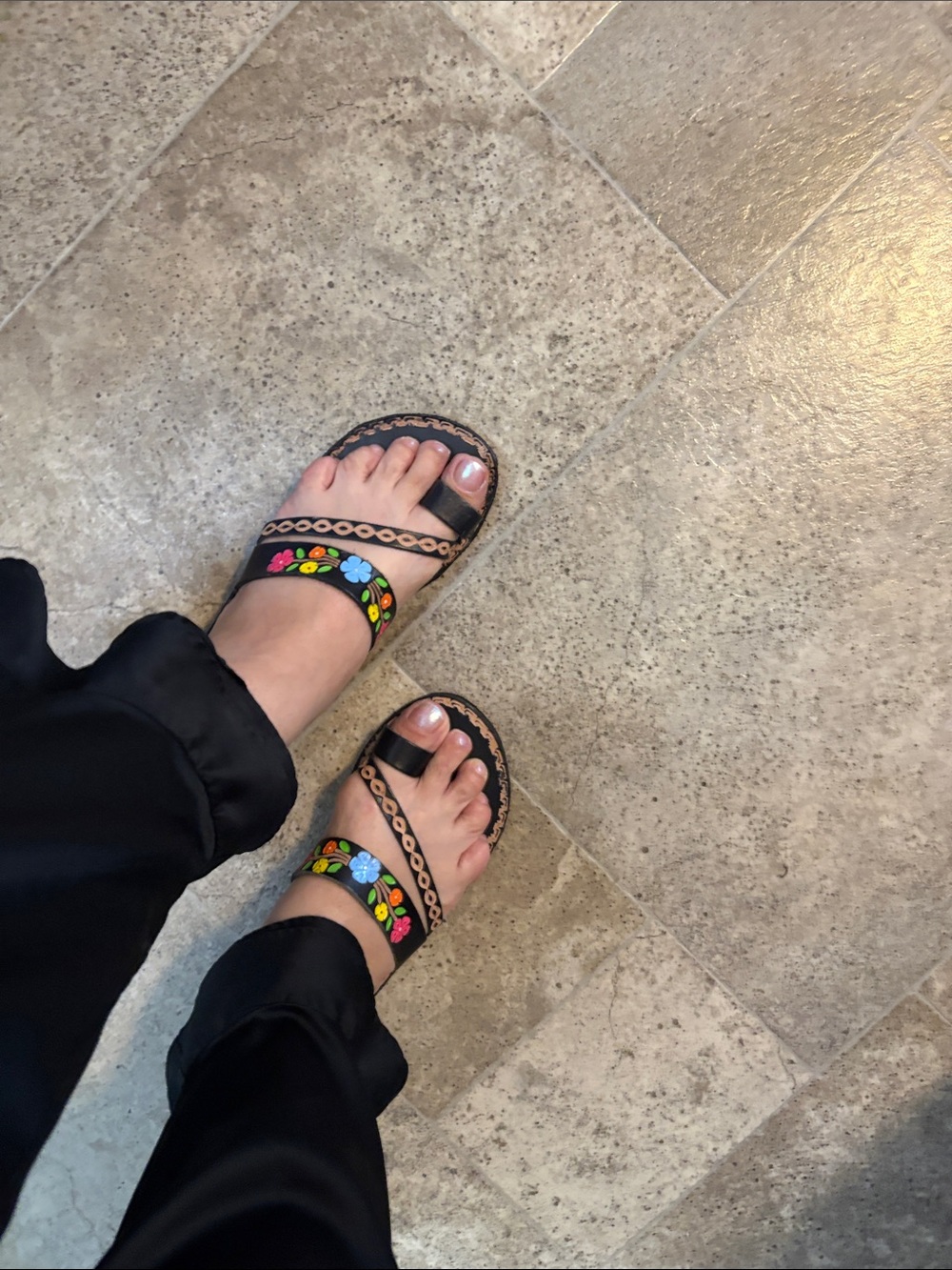 Black Floral-Accent Platform Sandals